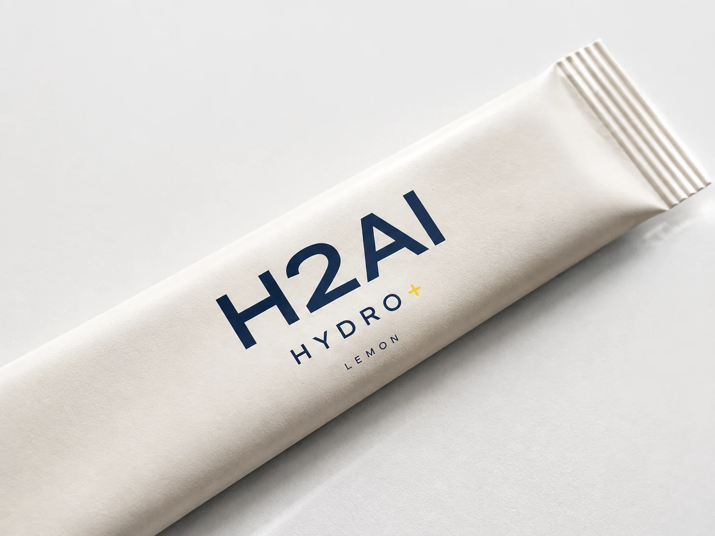 Makroaufnahme eines mattweißen H2AI HYDRO+ Lemon-Sticks, generierte Designvisualisierung